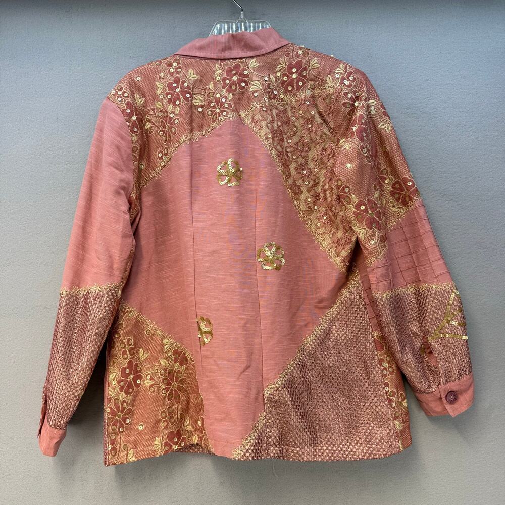 Indigo Moon Jacket Blazer Women's L Embroidery Pink Gold Sequined Patchwork NWT - Picture 3 of 15